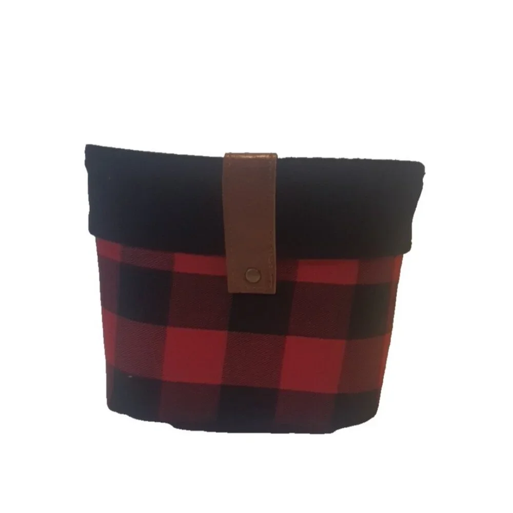 Threshold Buffalo‎ Plaid Fabric Storage Basket Red Black 6x8 Round Bin Deco